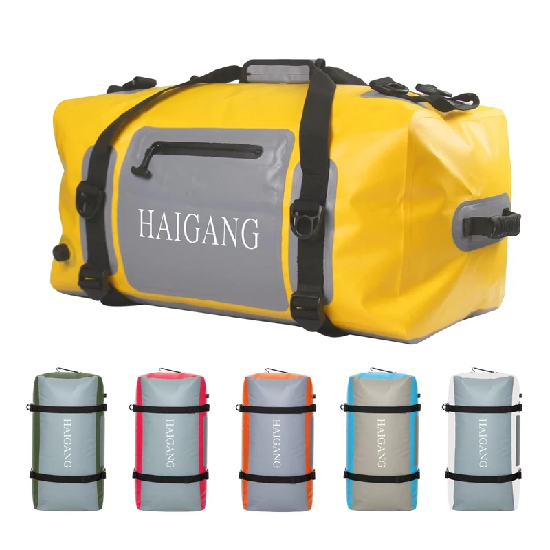 Haigang 110L Waterproof Duffel Bag Heavy Duty Dry Bag Outdoors Large Storage Sack Zipper Marine Duffle Motorcycle Luggage,Strap Adjustable for Kayaking,Boating,Camping,Beach Rafting Fishing Yellow