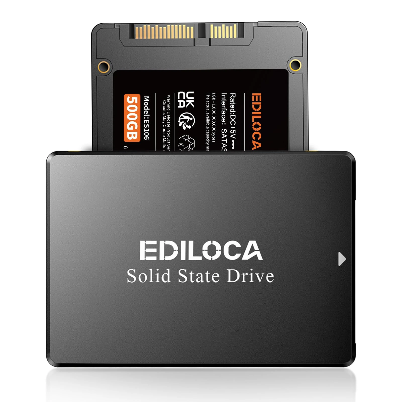 Ediloca 500GB SSD, Internal Solid State Drives, 2.5" SATA SSD 500GB, Up to 540MB/s, 3D NAND TLC, Compatible with Laptop & PC Desktop(ES106 Black)