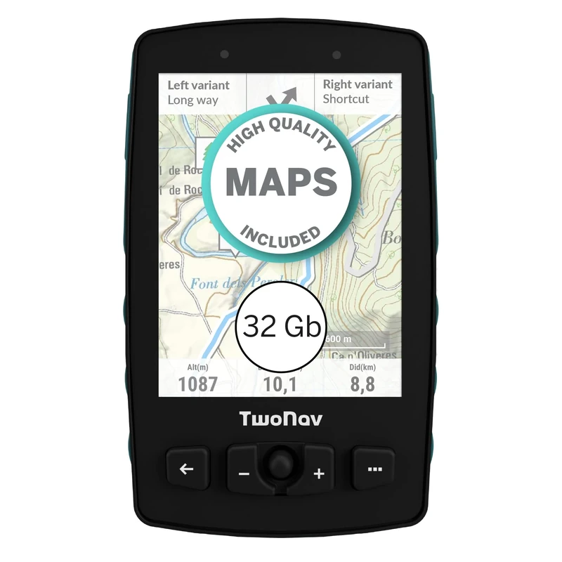 TwoNav Aventura 2 Plus, handheld GPS with 3.7-inch wide screen, buttons and joystick for mountaineering, mountaineering, trekking or hiking with maps included. Colour Turquoise Blue