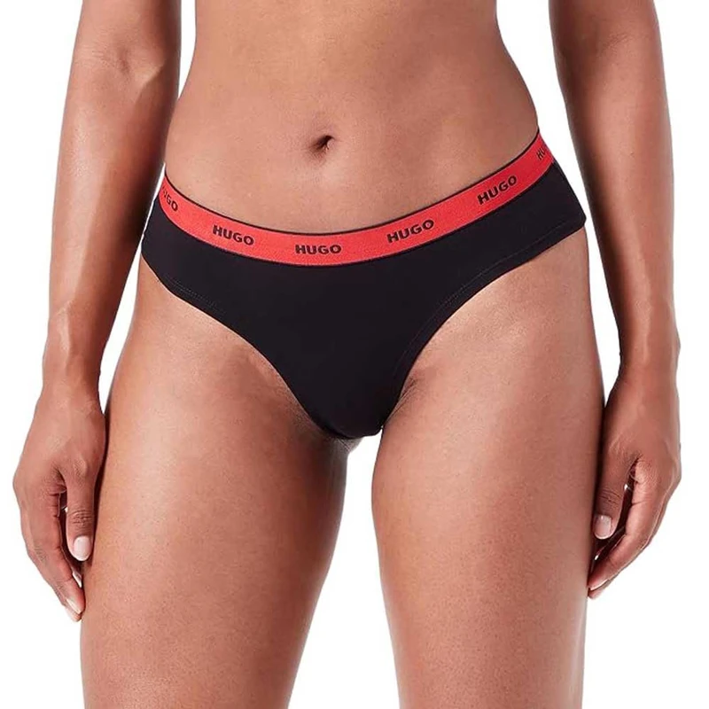 HUGO Women's Triplet Brief Stripe, Black, XL