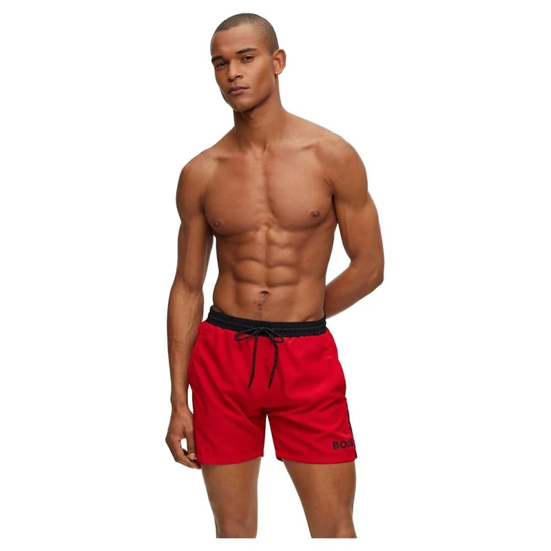 BOSS Mens Starfish Recycled-material swim shorts with contrast logo