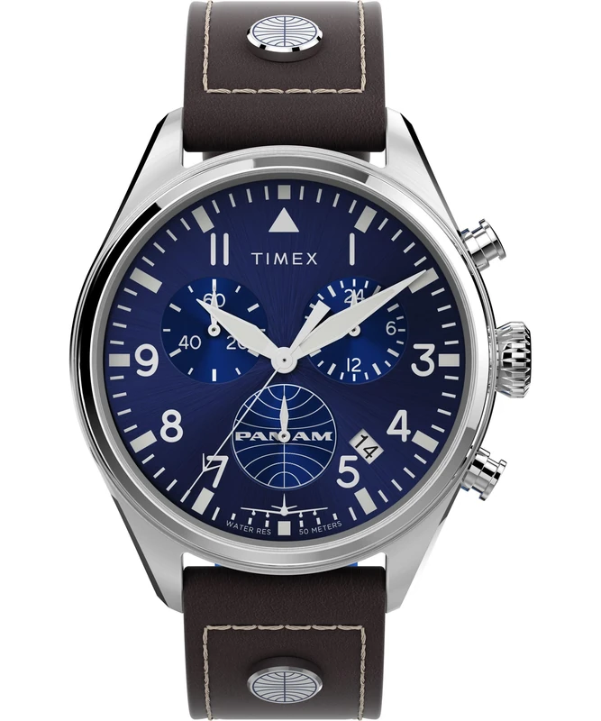 Timex Chronograph TWG030000 - 42mm Blue Dial, Brown Leather Strap