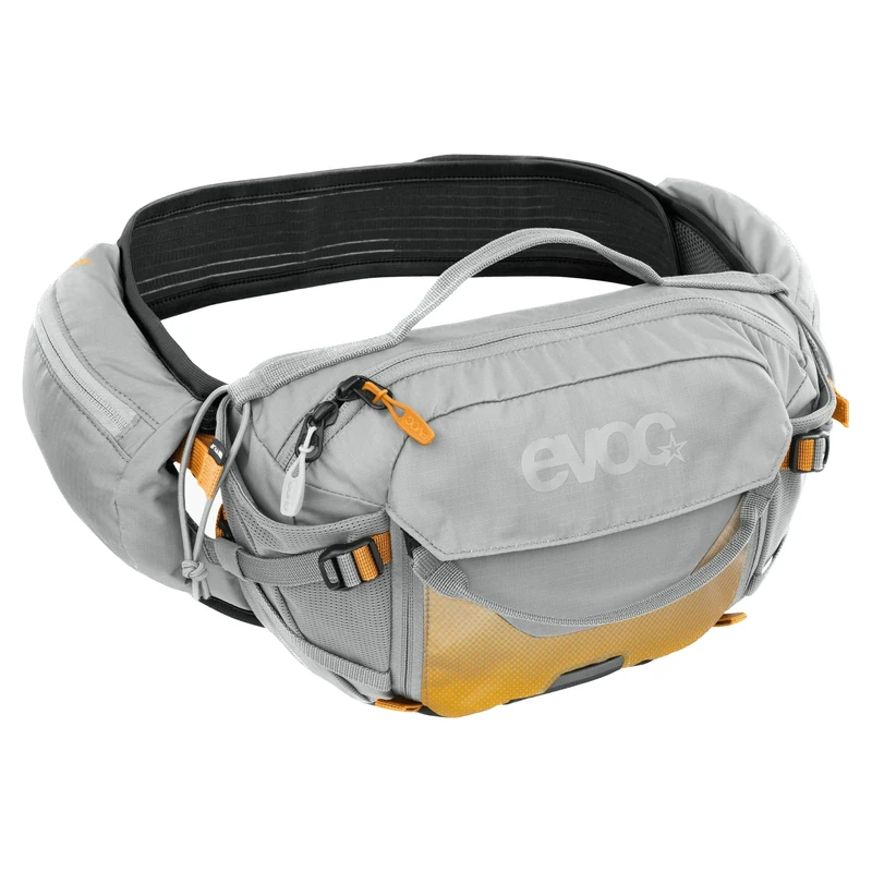 EVOC Hip Pack PRO E-Ride 3 Waist Bag for e-Bike Tours & Trails (3L Capacity, Airflow Contact System, AIRO Flex Hip Belt, Venti Flap System, Bottle Holder), Colour: Stone Grey