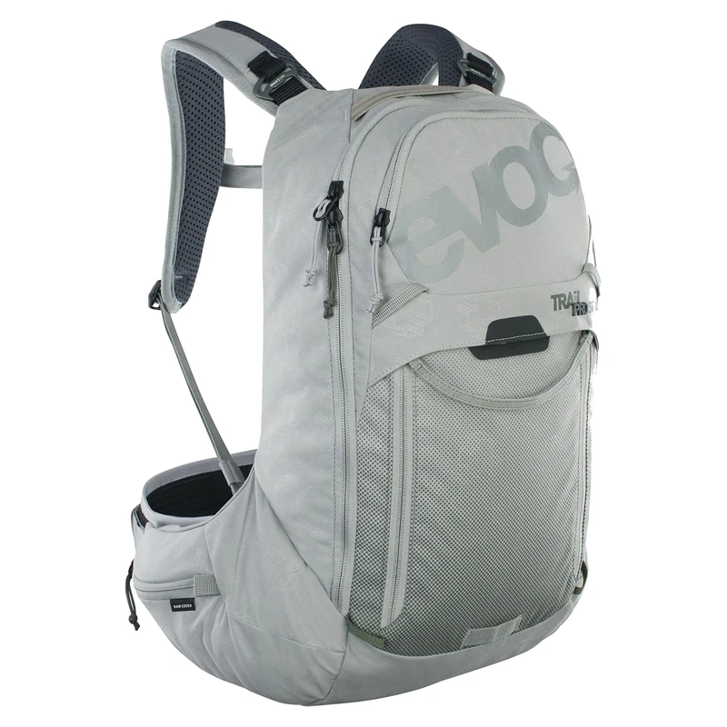 EVOC TRAIL PRO SF 12l backpack for trail riding & racing, backpack (lightweight bike backpack, LITESHIELD PLUS back protector, 2l hydration bladder compartment, size: XS), stone grey - Image 1
