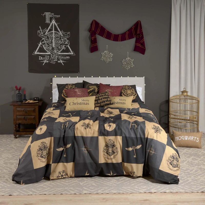 FUNDA NÓRDICA CON BOTONES Hogwarts Cuadros Navidad 90 (155X220 CM.) - Image 1