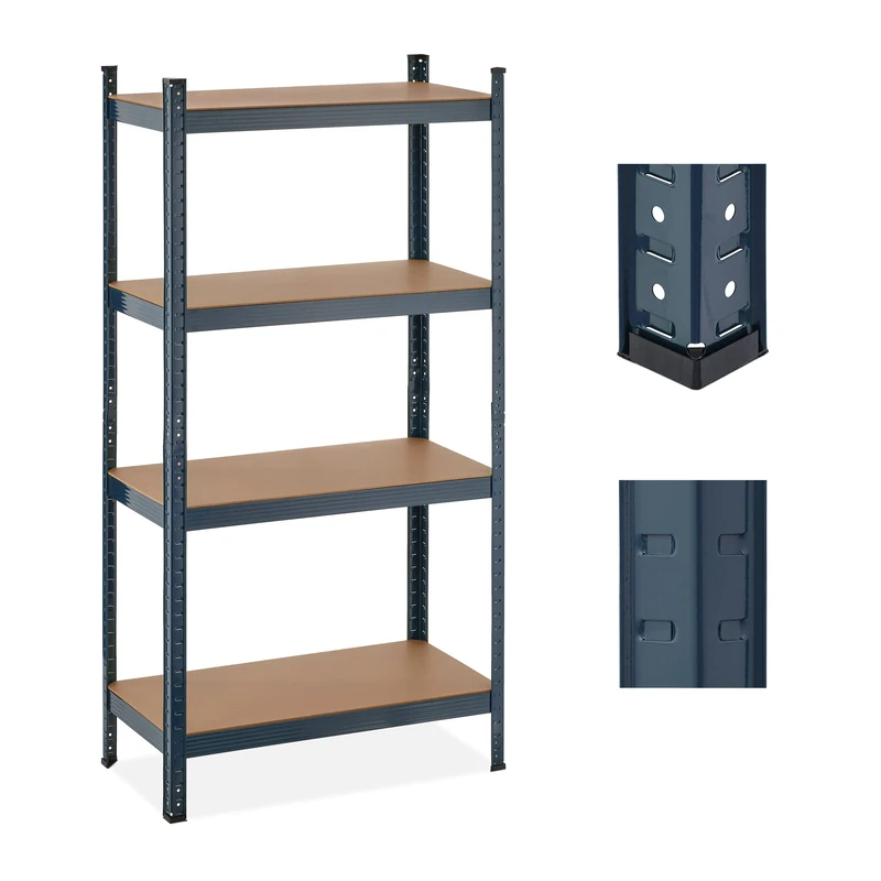 Relaxdays Heavy Duty Shelving Unit, 4 Levels, H x W x D: 156 x 80 x 40 cm, 280 kg max Load, Metal, MDF, Grey