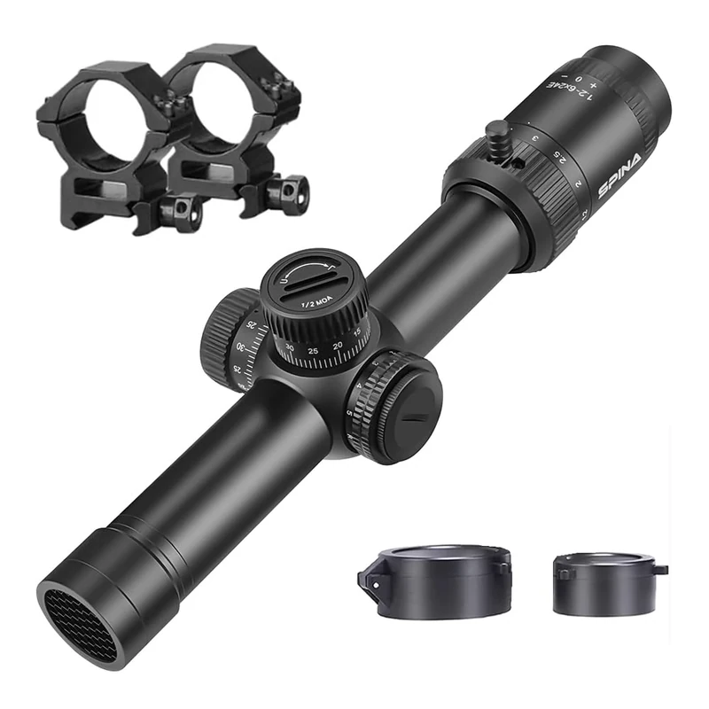 SPINA OPTICS 1.2-6x24 SFP Hunting Riflescopes Second Focal Plane, 30mm Tube Mil-Dot Reticle 1/2 MOA Turret Reset Lock Rifle Scopes with 20mm Scope Mounts