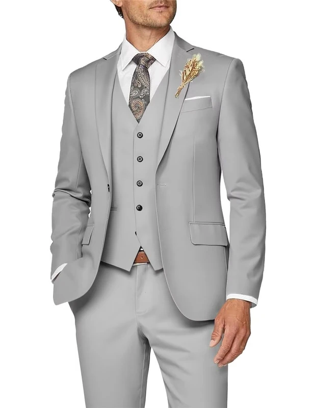 Wangyue Men's Suit 3 Piece Slim Fit Suit for Men Formal Business Wedding Groom Prom Tuxedo Dinner Party, Grey, S