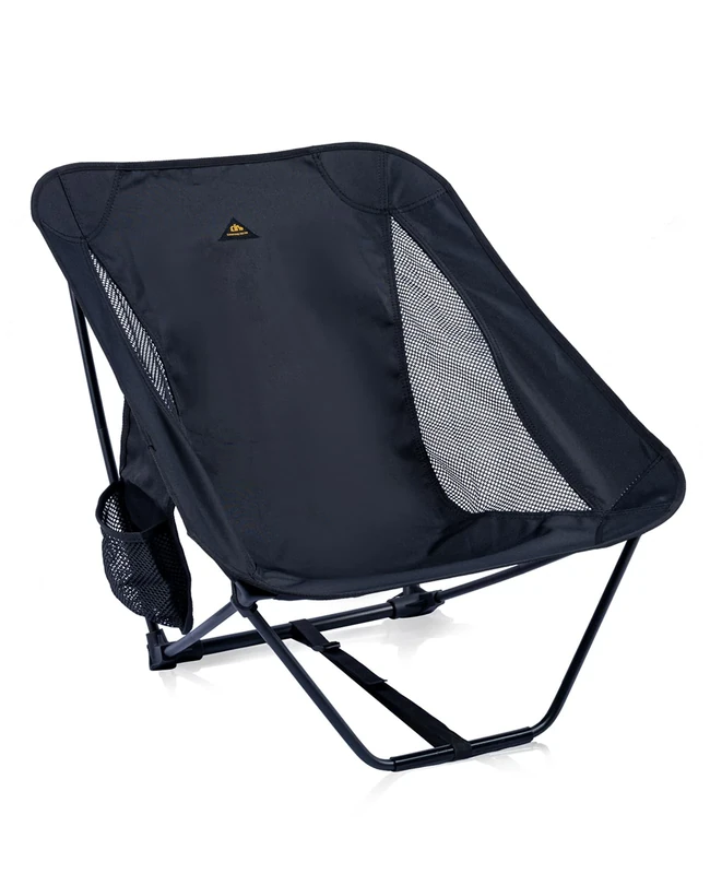 iClimb Low Ultralight Compact Camping Folding Chair with Side Pocket and Carry Bag (Black)
