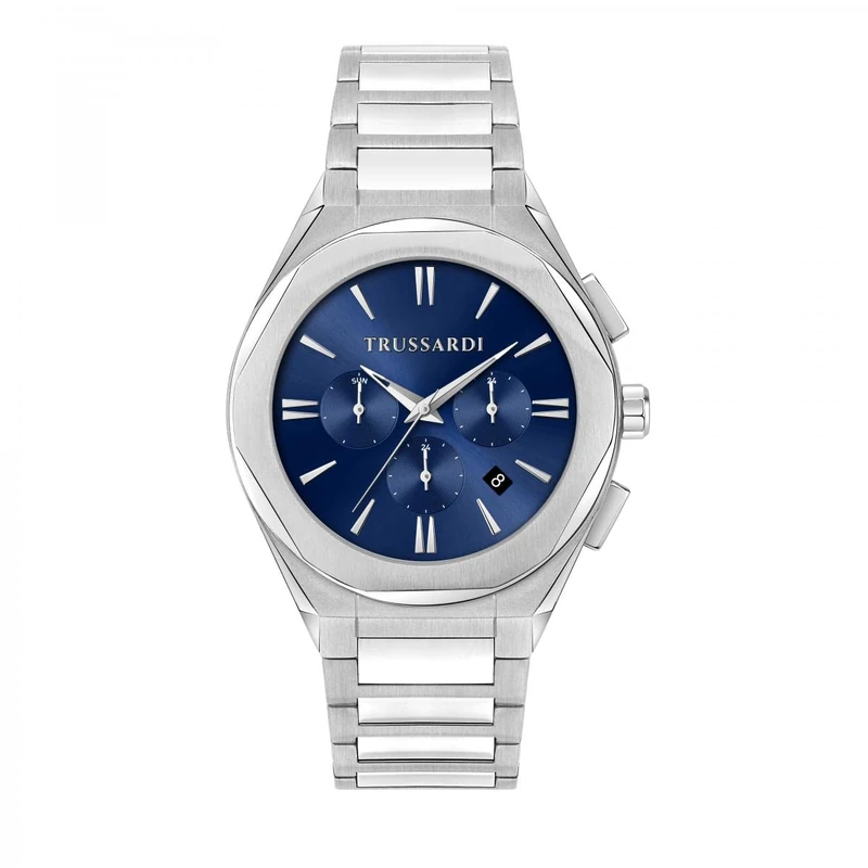 Trussardi Brink Men's Watch, Multi-Function, Analogue – 44 mm, Blue, Sunray, One Size, Bracelet