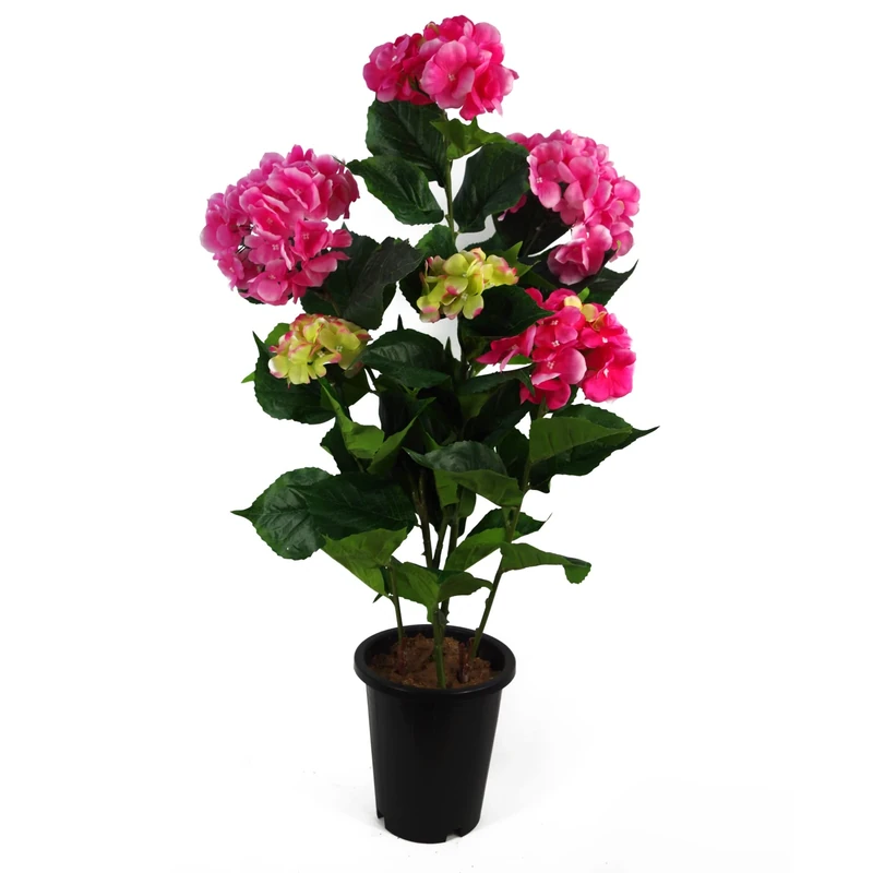 Leaf Design UK Realistic Artificial Flower Plant Tree, Hydrangea Pink, 90cm
