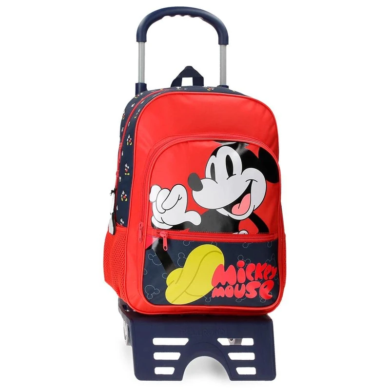 Disney Mickey Mouse Fashion School Backpack with Cart Multicoloured 30 x 38 x 12 cm Microfibre 13.68L, Multicoloured, School Backpack with Cart - Image 1