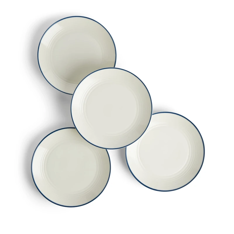 Royal Doulton Plates, Stoneware, Designed to Mix & Match, Gordon Ramsay Maze Plate 22cm/8.7in, Denim Line, Set of 4, Blue,white