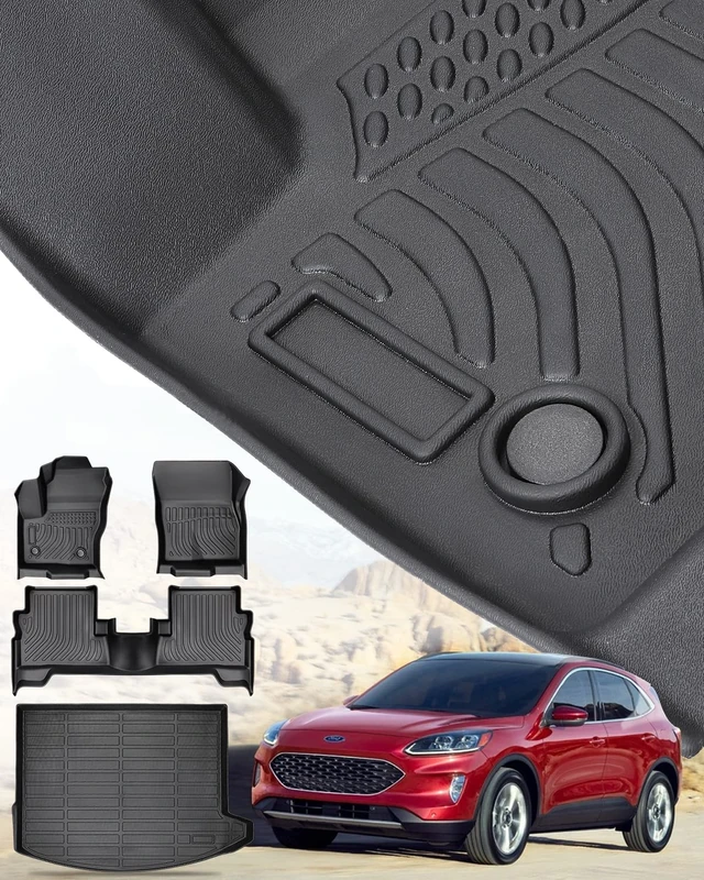 BAMACAR for 2013-2019 Ford Escape Floor mats 4pcs for Ford Escape Floor mats 2013 2014 2015 2016 2017 2018 2019 Front & 2nd Row Floor mat & Cargo Liner 4 Pcs Black All Weather Protection Rubber