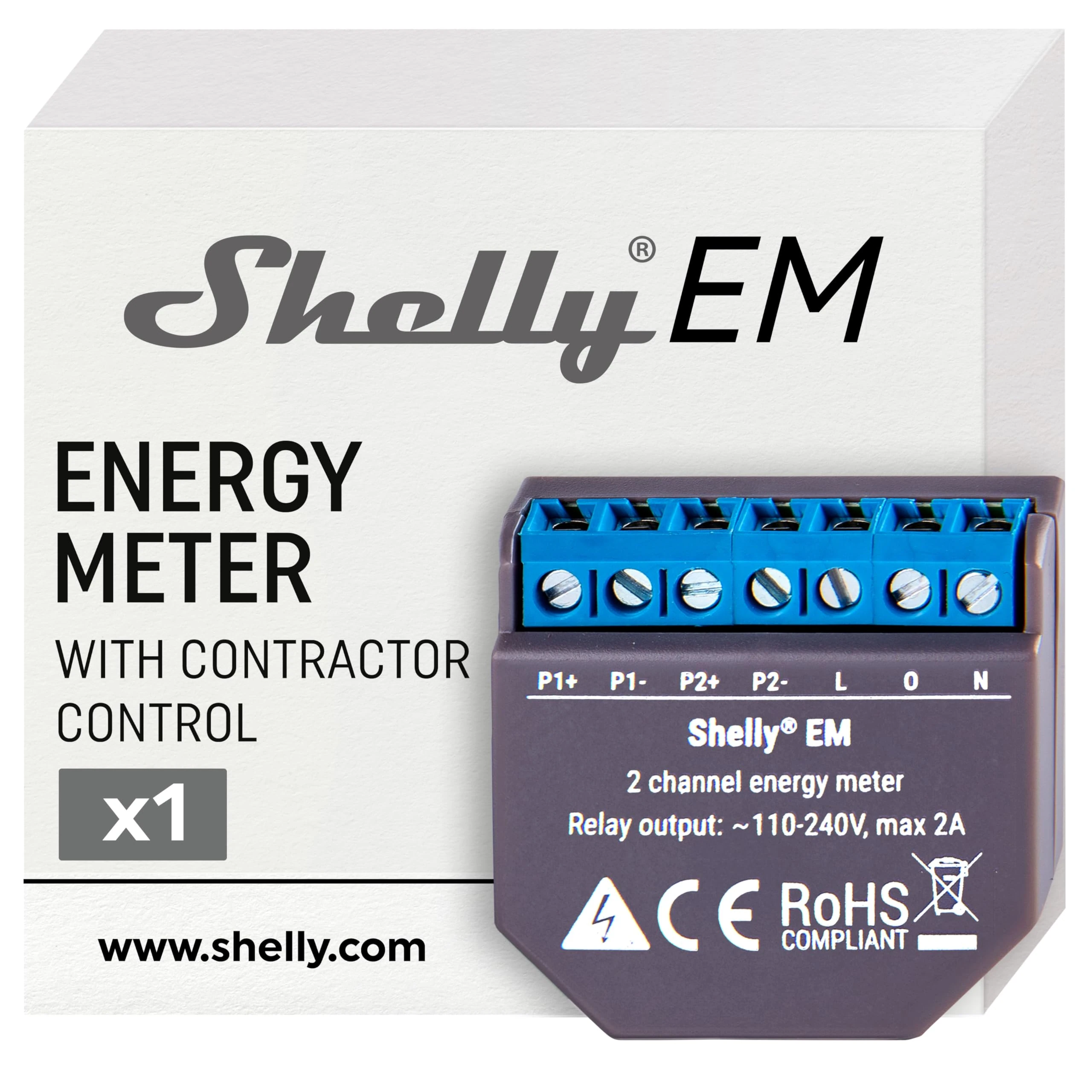 Shelly EM | Wi-Fi-operated Smart Energy Meter and Contactor Control Relay Switch | Home Automation | Works with Alexa & Google Home | iOS Android App | No Hub Required | Power Monitoring