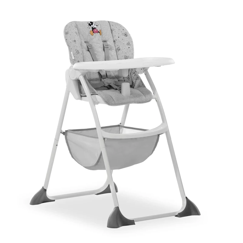 hauck Sit N Fold, Disney Mickey Mouse Grey - Folding Toddler Highchair with Tray and Basket from 6 Months up to 15 kg, Lightweight, Adjustable Backrest and Tray
