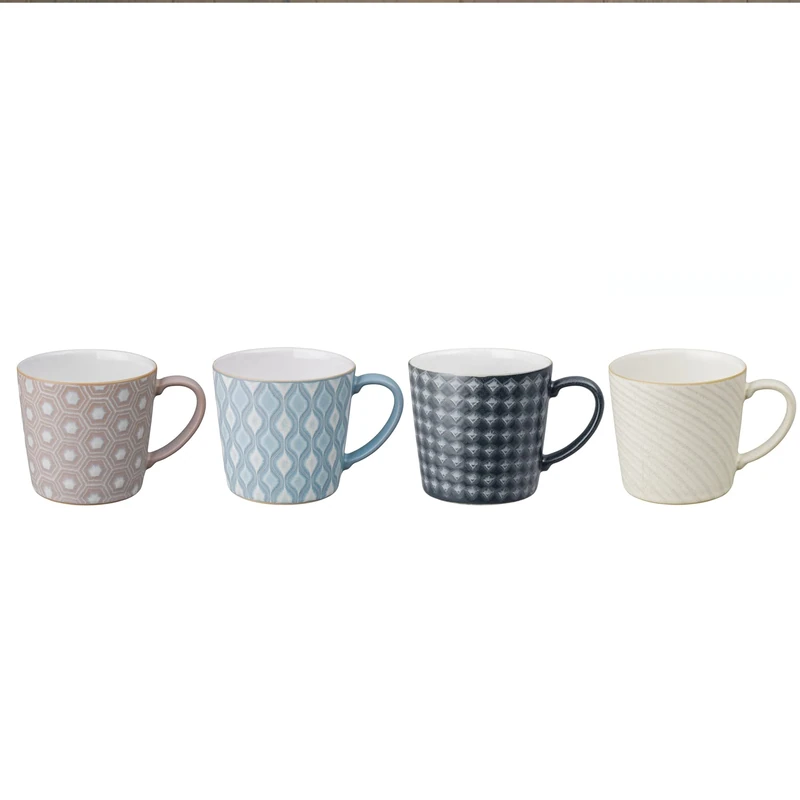 Denby - Impression Mixed Colour Large Coffee Mug Set of 4-400ml Stoneware Ceramic Tea Mug Set - Dishwasher Safe, Microwave Safe