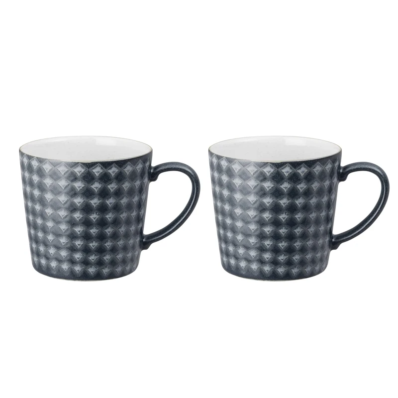 Denby - Impression Charcoal Blue Large Coffee Mug Set of 2 - 400ml Stoneware Ceramic Tea Mug Set - Dishwasher Safe, Microwave Safe