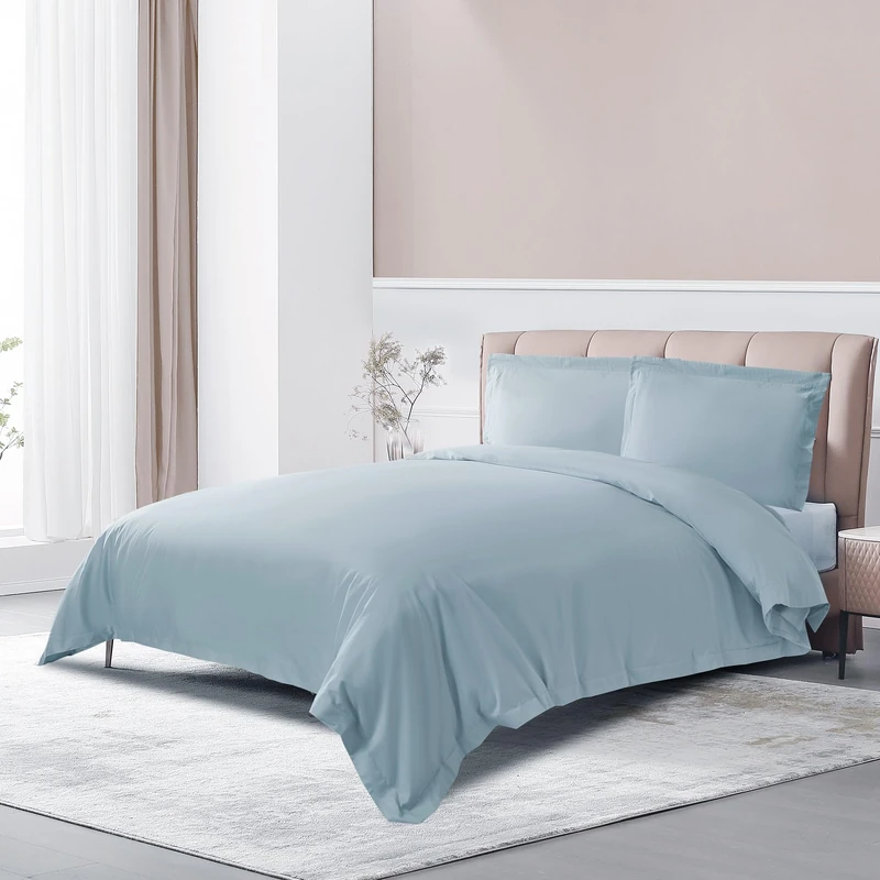 THE COTTON & SILK® 100% Luxury Long-Staple Cotton Duvet Cover Set - Soft & Breathable - Include 1 Duvet Cover with Corner Ties & Hidden Zipper, 2 Pillow Shams - Misty Blue, King/California King Size