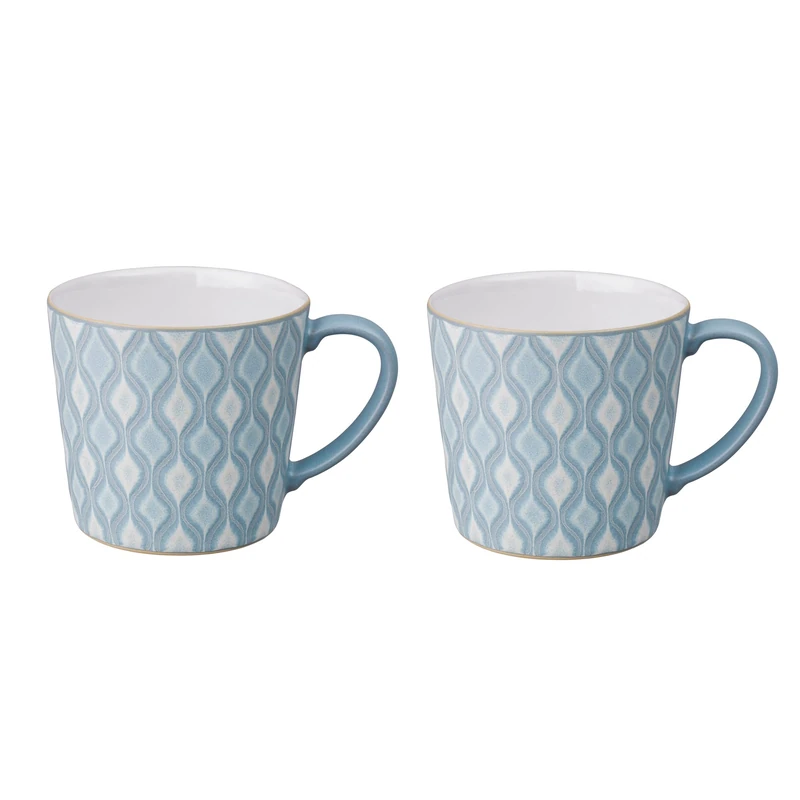 Denby - Impression Blue Large Coffee Mug Set of 2-400ml Stoneware Ceramic Tea Mug Set - Dishwasher Safe, Microwave Safe
