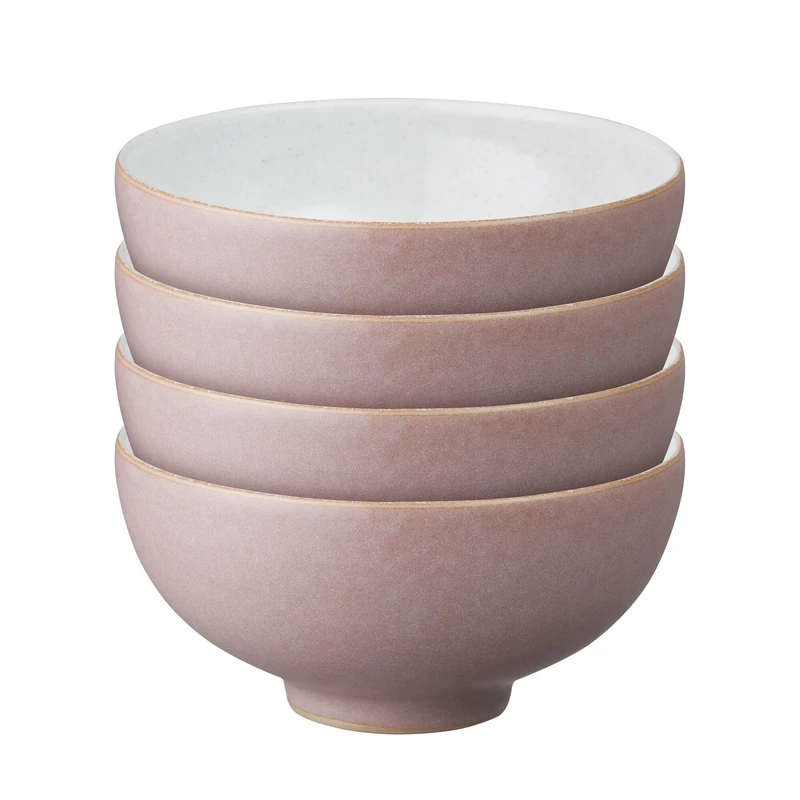 Denby - Impression Pink Rice Bowls Set of 4 - Dishwasher Microwave Safe Crockery - Ceramic Stoneware Tableware