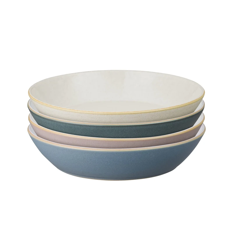 Denby - Impression Mixed Colour Pasta Bowls Set of 4 - Dishwasher Microwave Safe Crockery - Blue, Pink, Cream, Black Ceramic Stoneware Tableware