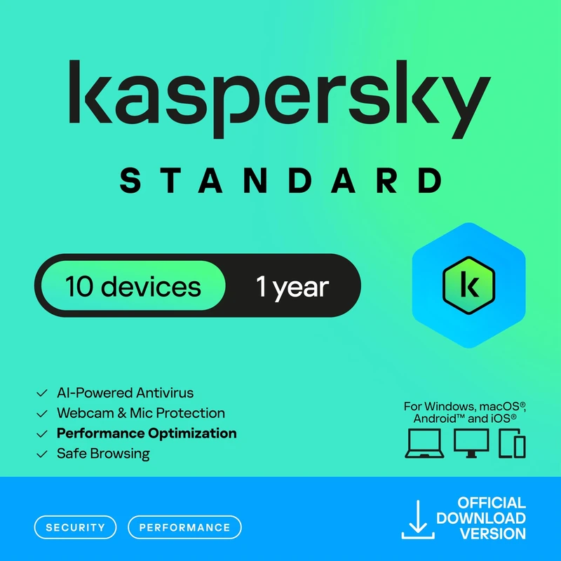 Kaspersky Standard Anti-Virus 2026 | 10 Devices | 1 Year | Advanced Security | Online Banking Protection | Performance Optimization | PC/Mac/Mobile | UK Online Code