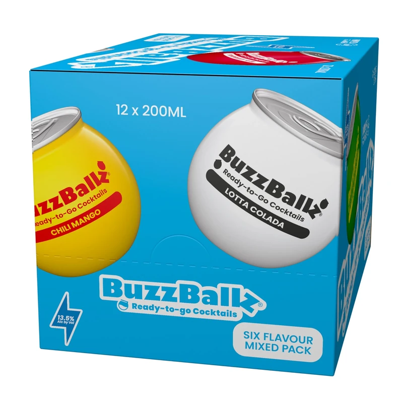 BuzzBallz Cocktails – Mixed Case (13.5% ABV) | Pre-Mixed Cocktails (12 x 200ml) | Ready To Drink – 2 each of Tequila ‘Rita, Strawberry ‘Rita, Chili Mango, Lotta Colada, Choc Tease & Espresso Martini