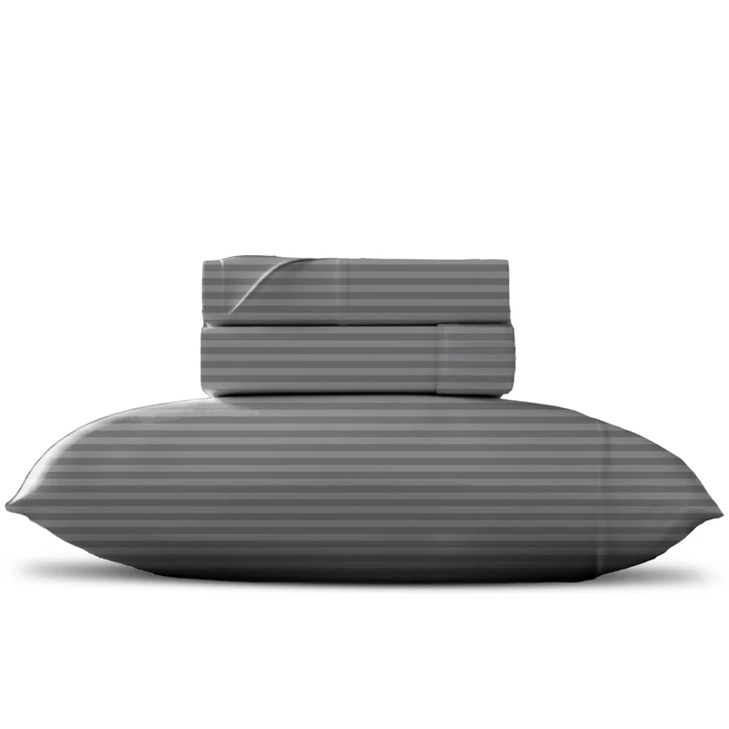 Pure Egyptian Cotton Dark Grey Twin Stripe Sheet Set (Twin Bed Sheets, 600 Thread Count) Bedding Sheets & Pillowcases (3 Pc) – Bed Sheets Twin - Sateen Weave Sheets - 16” Cotton Sheets