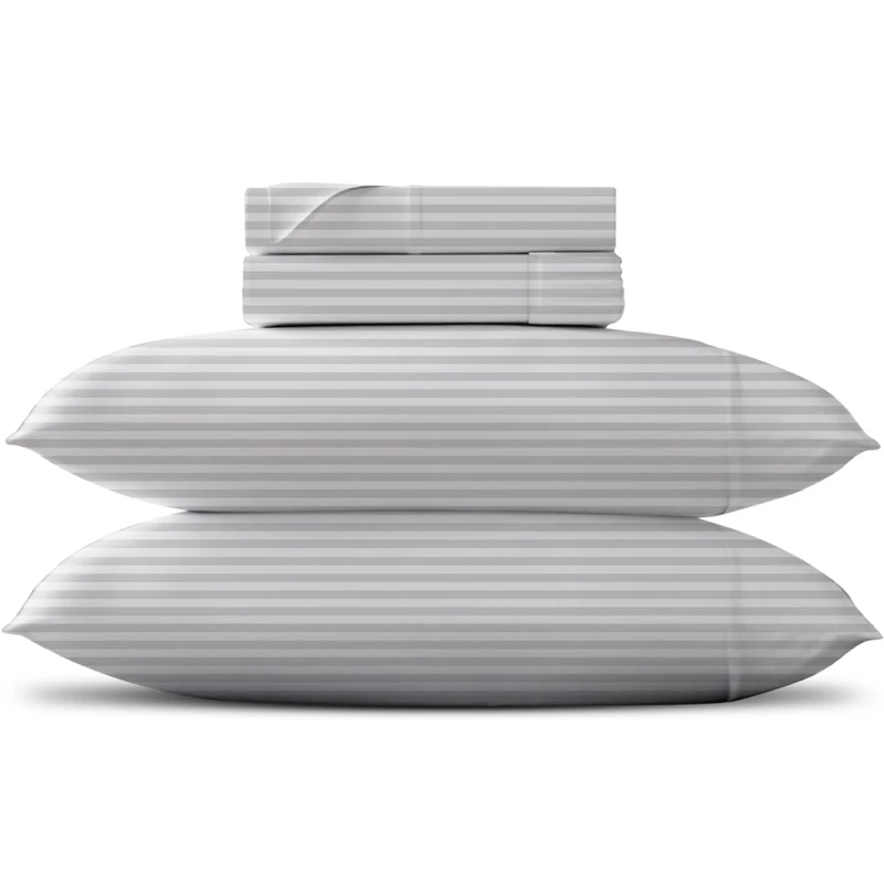 Texas Linen Co. Luxury Egyptian Cotton Stripe 600 Thread Count Extra Long Staple 4 Piece Damask Flat Sheets King Size Soft Cooling Sateen Weave 18 Inch