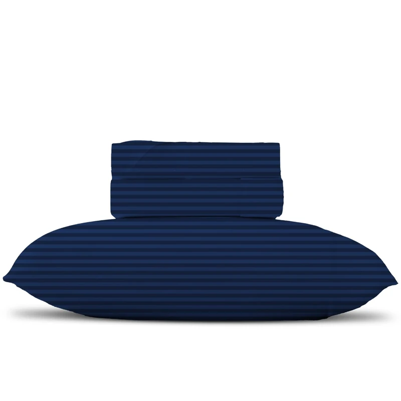 Pure Egyptian Cotton Navy Blue Twin Stripe Sheet Set (Twin Bed Sheets, 600 Thread Count) Bedding Sheets & Pillowcases (3 Pc) – Bed Sheets Twin - Sateen Weave Sheets - 16” Cotton Sheets