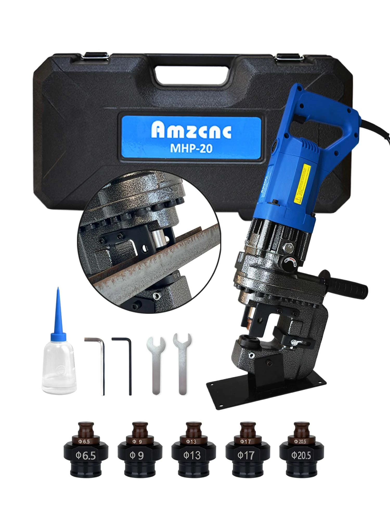AMZCNC 1.2 HP 110V Hydraulic Hole Punch Electric Hydraulic Hole Punching Tool U-Steel and Angle Steel Punching Tool Hole Digger for Steel,Iron,Aluminum,Copper (U-Steel Punching)
