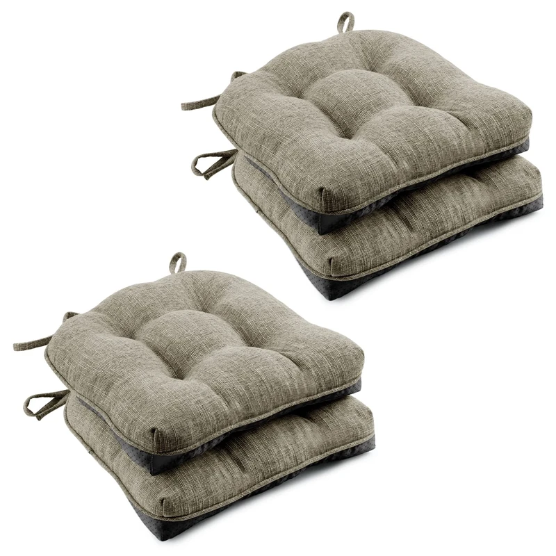 Wellsin Indoor Chair Cushions for Dining Chairs 4 Pack, 15.5" X 15.5" Kitchen Chair Cushions with Ties and Non-Slip Backing, Tufted Shredded Memory Foam Kitchen Chair Pads, Khaki