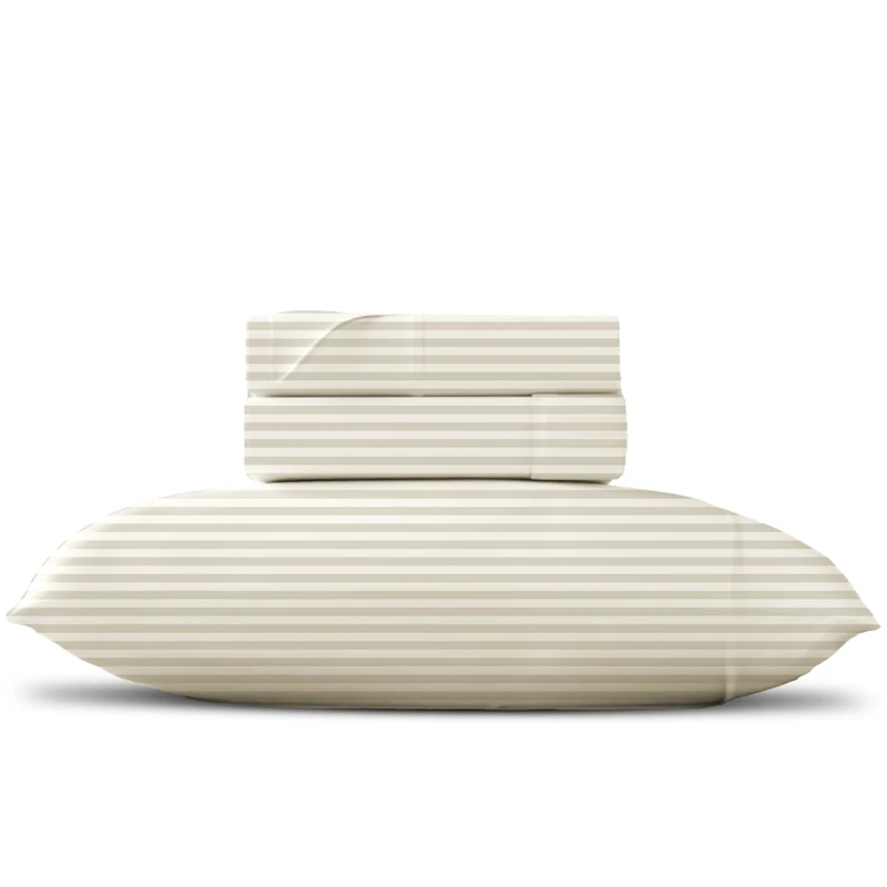 TEXAS LINEN CO. Pure Egyptian Cotton Beige Twin Stripe Sheet Set (Twin Bed Sheets, 600 Thread Count) Bedding Sheets & Pillowcases (3 Pc) – Bed Sheets Twin - Sateen Weave Sheets - 16” Cotton Sheets