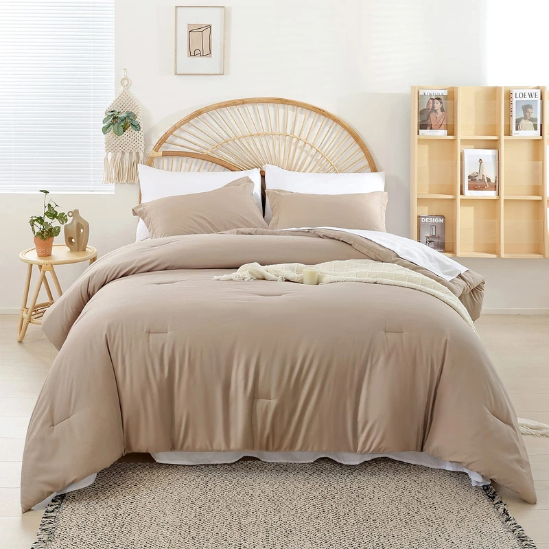 weigelia Full Size Comforter Set Taupe Comforter Set 7 Pieces Full Bed in a Bag Soft Lightweight Comforters Full Size with Sheets, Pillow Shams, Pillow Cases for All Season