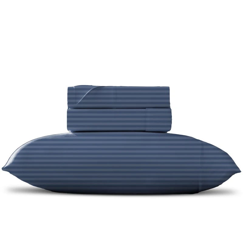 TEXAS LINEN CO. Luxury Egyptian Cotton Twin Stripe Sheet Set - 600 Thread Count Extra Long Staple 3 PC Set, Twin Light Blue Damask Sheets, Soft, Cooling Sateen Weave Sheets Upto 18 in Deep Pocket