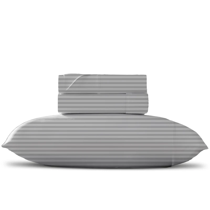 TEXAS LINEN CO. Pure Egyptian Cotton Silver Twin Stripe Sheet Set (Twin Bed Sheets, 600 Thread Count) Bedding Sheets & Pillowcases (3 Pc) – Bed Sheets Twin - Sateen Weave Sheets - 16” Cotton Sheets