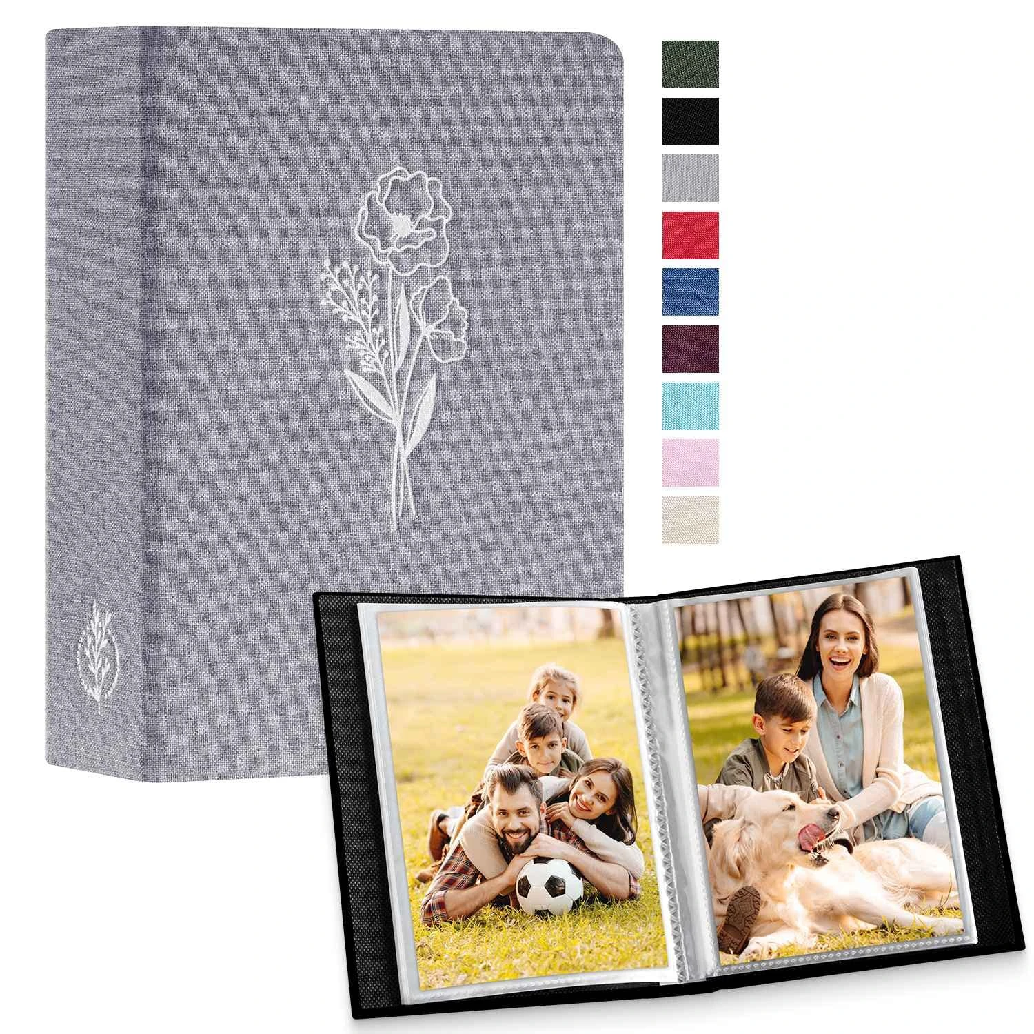 Lanpn Small Photo Album 6x4 2 Packs, Each Pack holds 100 Pictures, Slip in Pockets Mini Linen Top Loading Photo Albums for Portrait Only 10x15cm Picture Grey