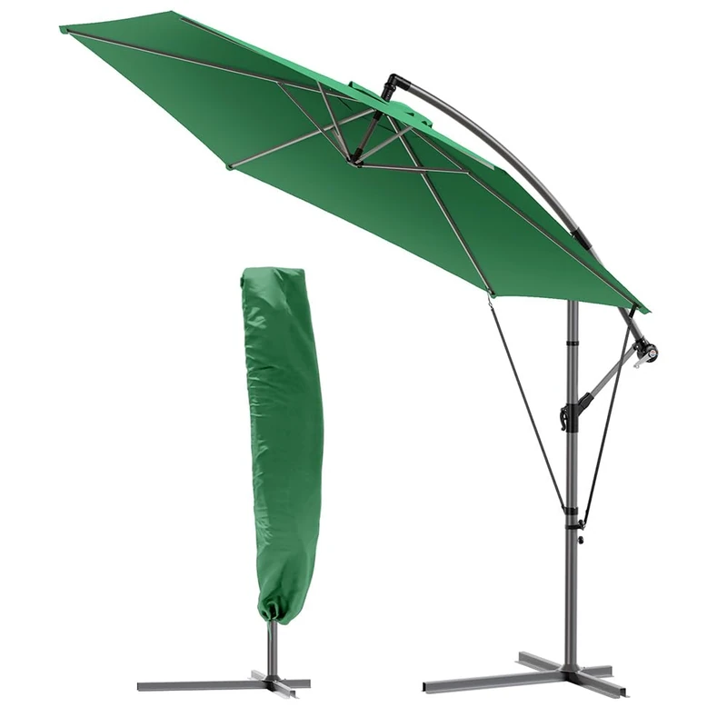 VOUNOT 3m Cantilever Garden Parasol - Green Patio Umbrella