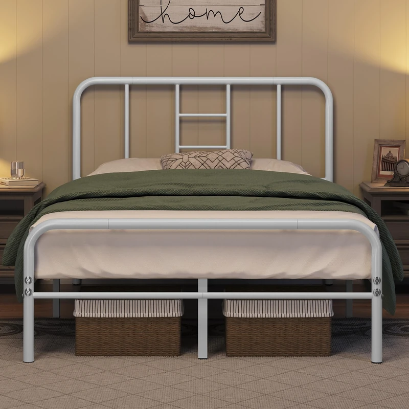 Yaheetech 4ft6 Double Bed Frame with Headboard & Footboard- White