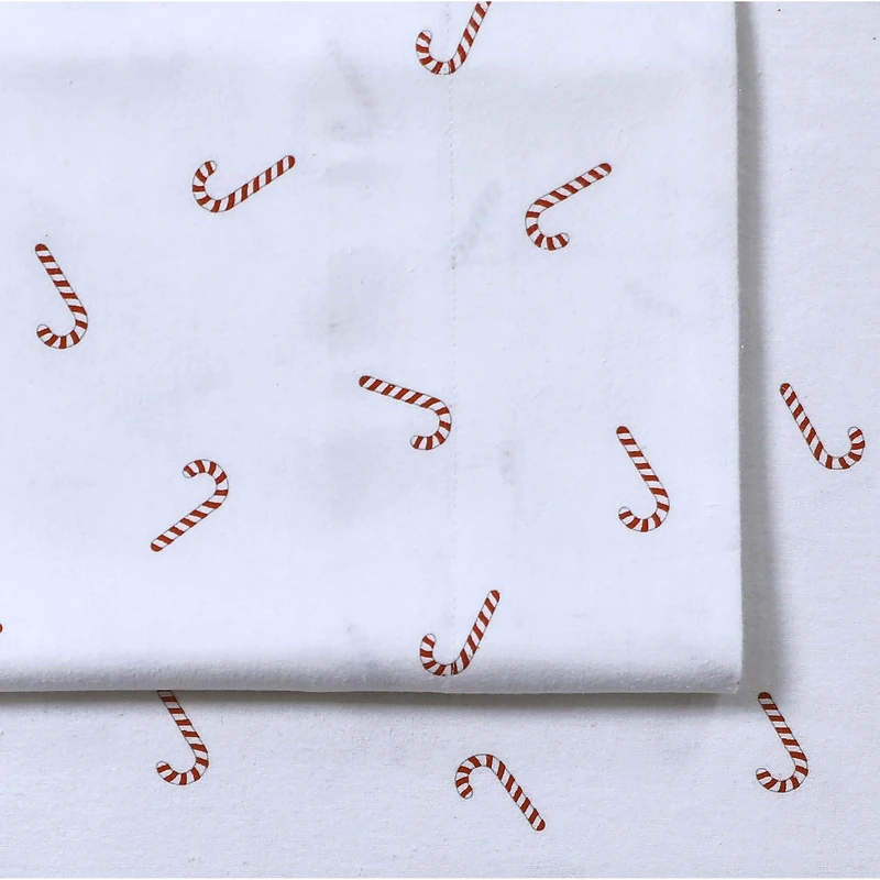 Tribeca Living Candy Cane 170-GSM Ultra-Soft Flannel Extra Deep Pocket Sheet Set, Oversized Flat, Queen Red (170PKPRFLSS1)