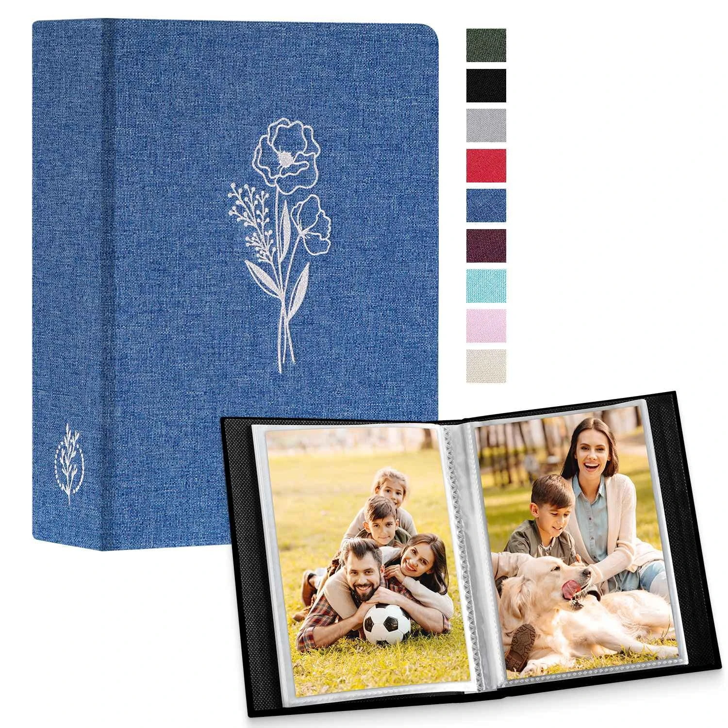 Lanpn Small Photo Album 6x4 2 Packs, Each Pack holds 50 Pictures, Slip in Pockets Mini Linen Top Loading Photo Albums for Portrait Only 10x15cm Picture Blue