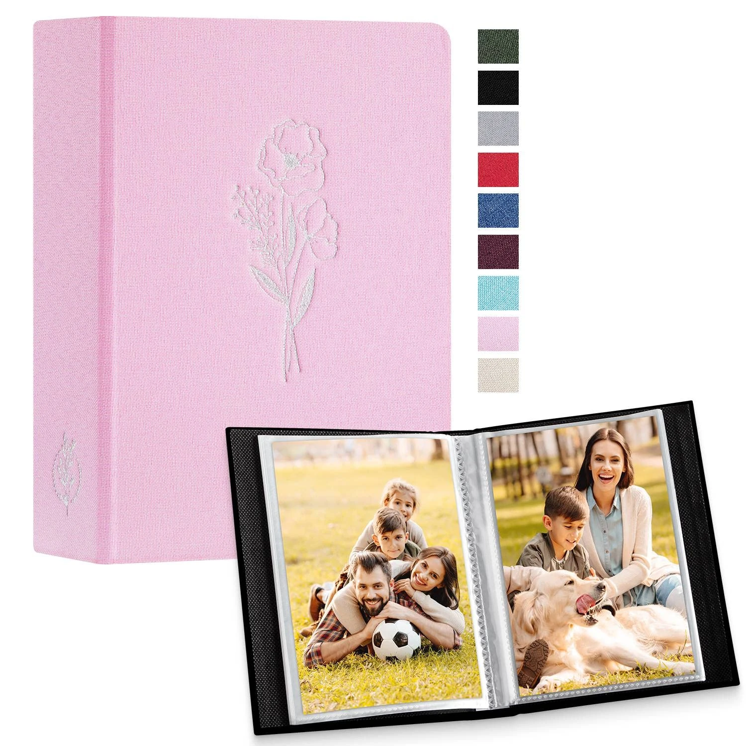 Lanpn Small Photo Album 6x4 2 Packs, Each Pack holds 50 Pictures, Slip in Pockets Mini Linen Top Loading Photo Albums for Portrait Only 10x15cm Picture Pink