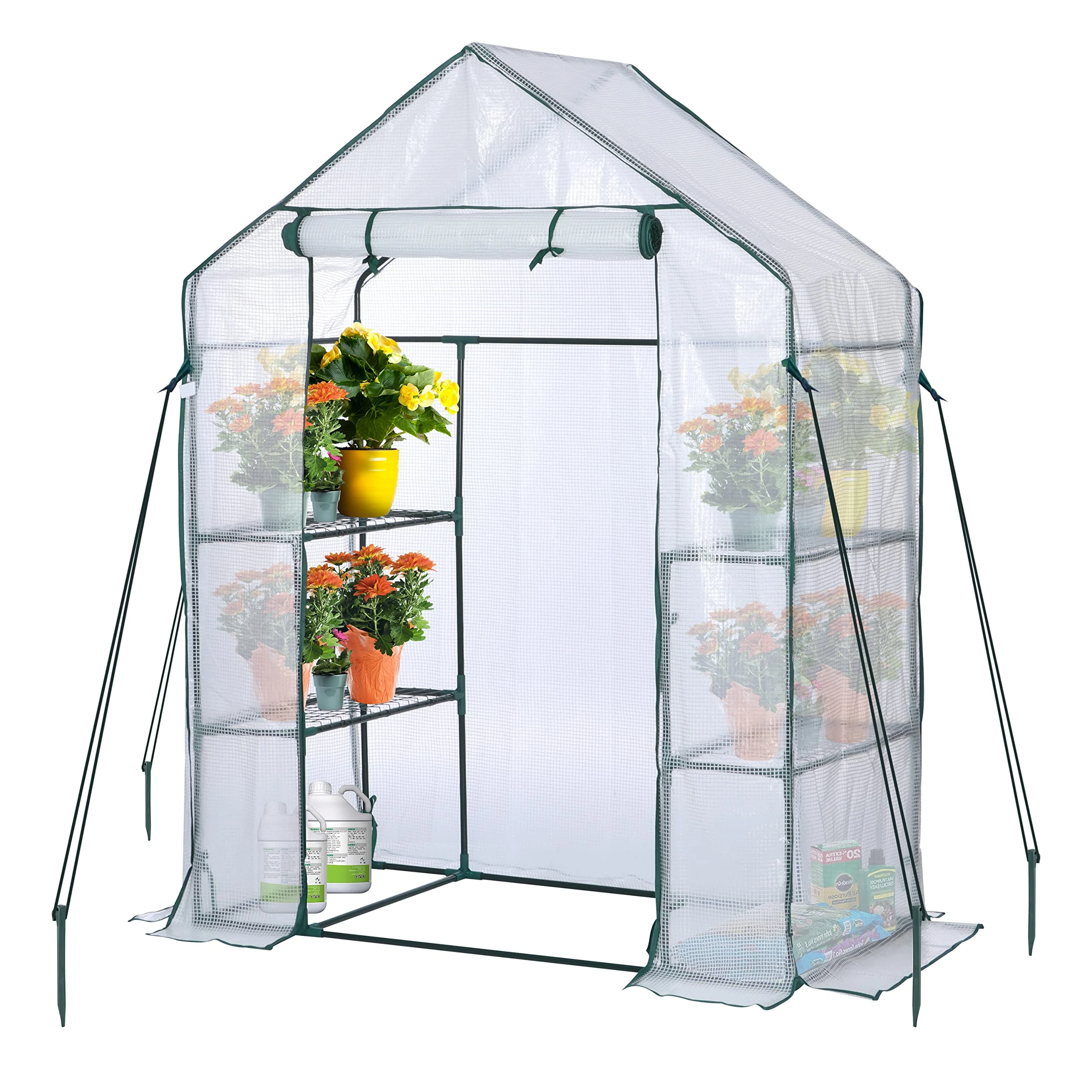 EPROSMIN Walk In Greenhouse with Steel Frame and Reinforced PE Plastic Cover, 3 Tier 4 Wired Shelves, Greenhouse/Plant Nursery for Small Gardens, Patios, Perfect for Tomato Growing, Easy to Assemble