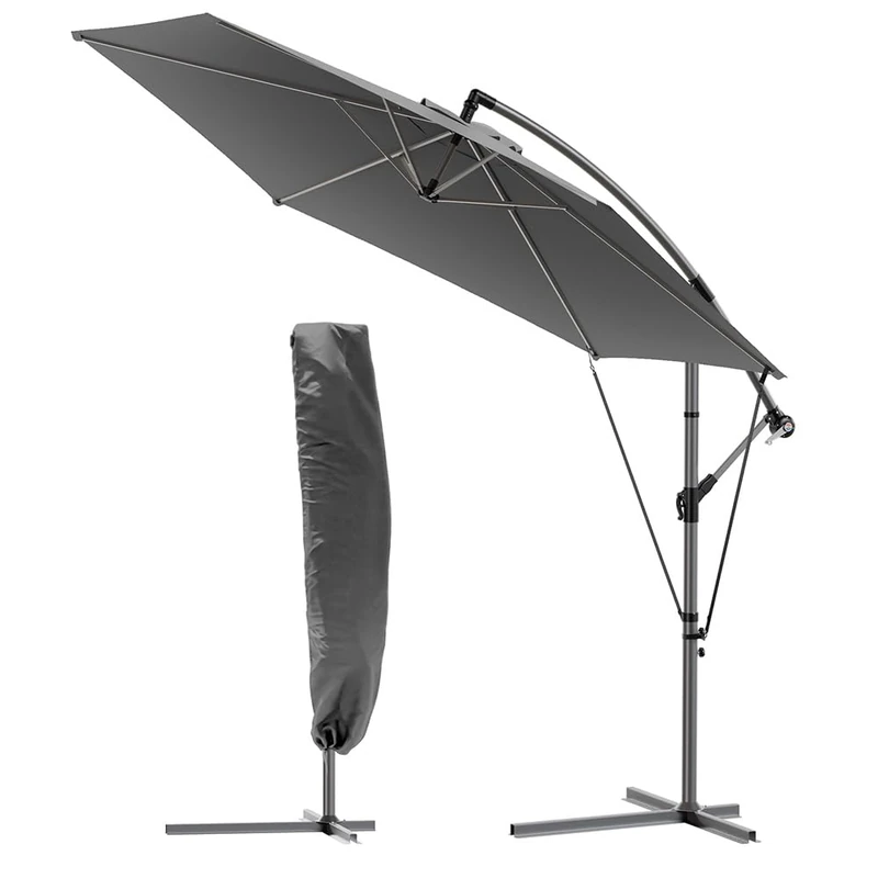 VOUNOT 3m Cantilever Garden Parasol - Grey Banana Umbrella