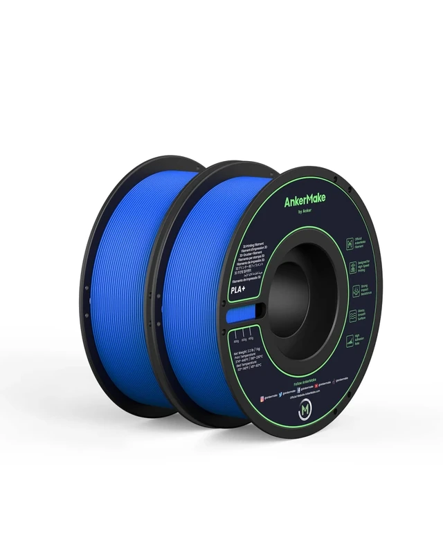 AnkerMake PLA+ 3D Printing Filament, AnkerMake Official Filament, 2-Pack, 2.2 lb / 1 kg, Durable and Resistant, Smooth, High-Adhesion Rate, Designed for High-Speed Printing-Blue