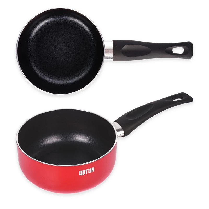 Quttin - Infinity Induction Nonstick Saucepan with Handle - for All Types of Cookers - Double Layer Forged Aluminium - Strong Durable Potato Omelet - Red Frying Pan Small 16cm
