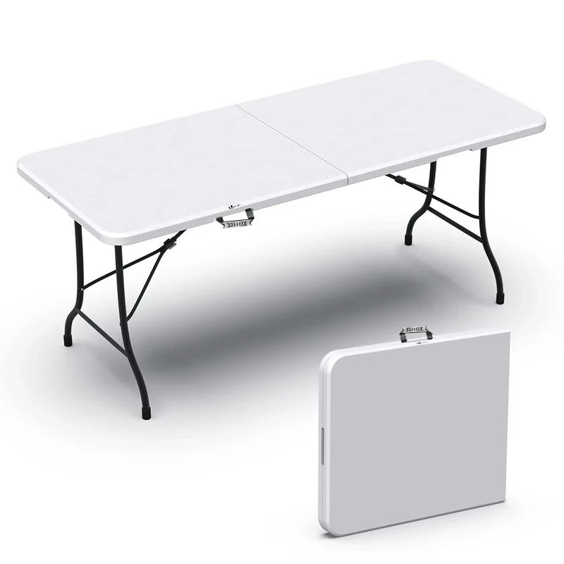 VOUNOT® Folding Picnic Table Portable Heavy duty Party Trestle Table 180 x 75 x 72cm for BBQ Camping Indoor Outdoor, White