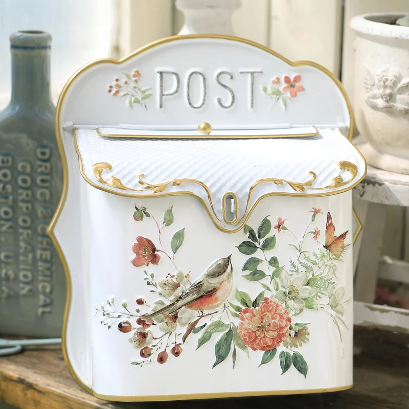 BIG FORTUNE Mailbox Wall Mount Mailboxes for Outside Vintage Mailbox Mail Boxes/Wall Mount Outside Antique Style Nostalgic Charm Home Decor Metal Mailbox Garden Flower Patter