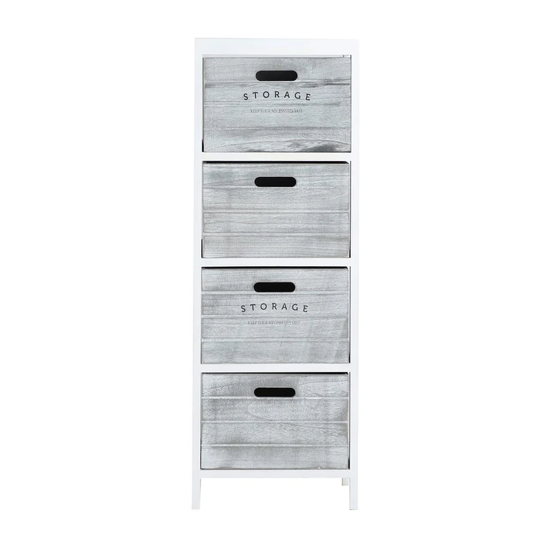 Lastdeco - SOURE Multi-Drawer Unit | Grey Bedside Table – Paulownia Wood Multi-Drawer Table – 4 Drawers – 32 x 27 x 91 cm - Image 1